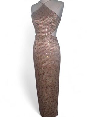 Insane Y2K  goddess gown covered in iridescent blush sequins